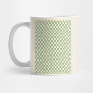 Green and Cream Distorted Warped Checkerboard Pattern III Mug